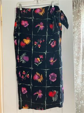 Vintage Cline-Kolarek Floral Print wrap skirt - Black with Red & Purple Accents
